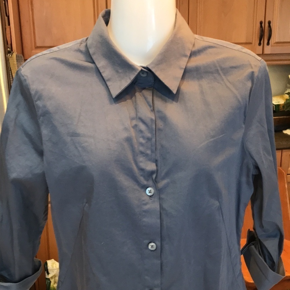 Banana Republic Grey Tailored Crisp Cotton Button Up Dress Shirt Women's S - Picture 4 of 16